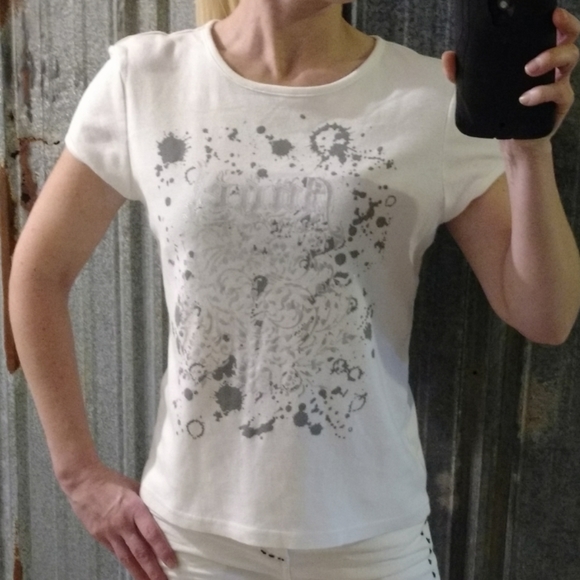 White Angel Shirt with Silver Splatter Paint Design - Picture 3 of 12